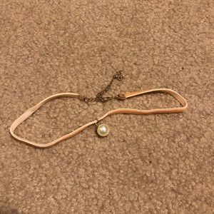 pink velvet pearl choker